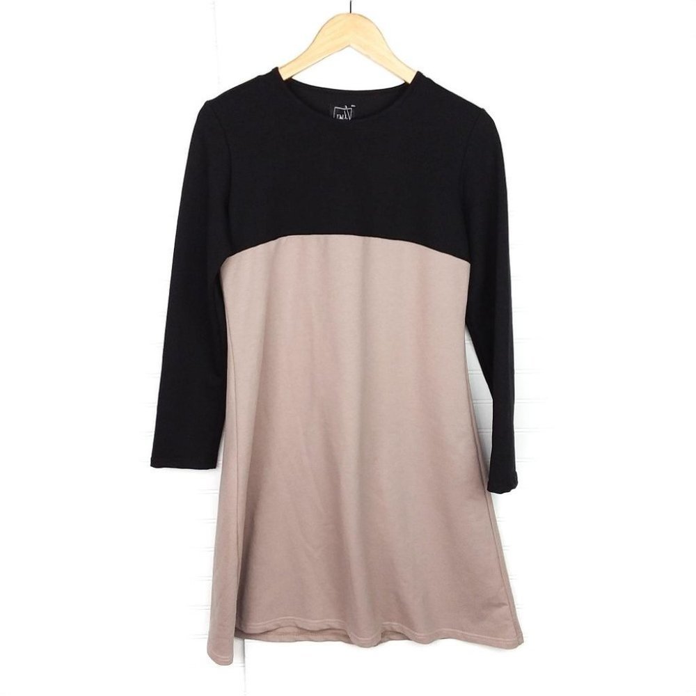 Numinou Black/Brown Colorblock A-Line Shirt Dress